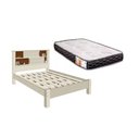 Ver imagem 1 de Cama Casal Com Nichos C/ Portas -Veneza 100% Mdf + Colchão Casal 1,38x1,88 Off-White/Canela