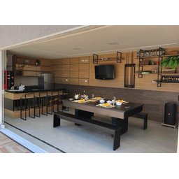 Mesa de Sinuca e Jantar com 2 Bancos - 2,20x1,20 - Bordo - 2