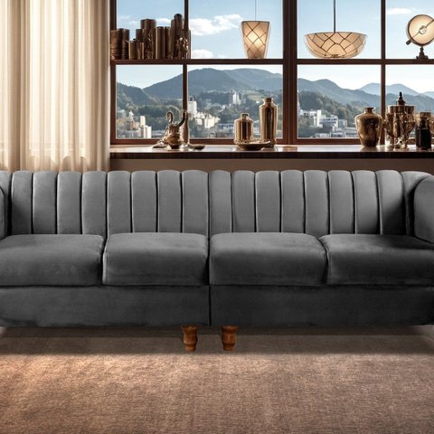 Sofá 4 Lugares Decoração Retrô Clássico Realeza Chesterfield Cinza