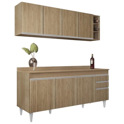 Armário Cozinha e Balcão com Tampo 180cm Dallas Castanho - Lumil