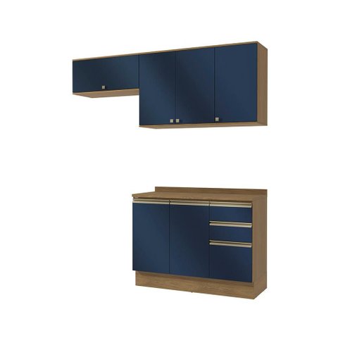 Armário de Cozinha Compacta 3 Gavetas 100% Mdf 200cm Nogueira/azul Profundo Celeste Kappesberg