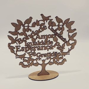 Arvore com Palavras em Mdf Cru com Base- Kit com 10un