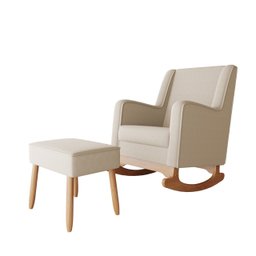 Poltrona Amamentação Aquila Balanço Com Puff Linho bege  Ideal Moveis - 3