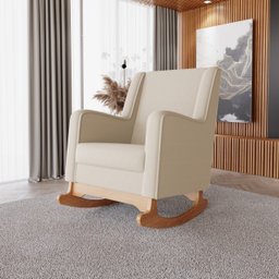 Poltrona Amamentação Aquila Balanço Com Puff Linho bege  Ideal Moveis - 2