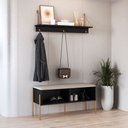 Ver imagem 1 de Conjunto Sapateira Banco Estofada e Prateleira - Pé Metal Oslo Artesano | Hanover/dourado