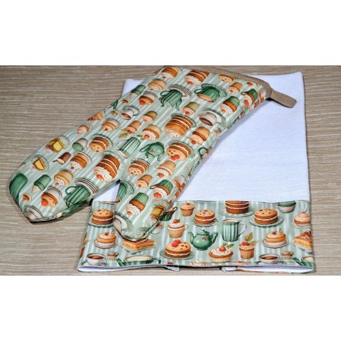 Kit Luva e Pano de Prato 2 Peças - Bolo e Café