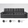 Sofá com Porta Copos e Carregador Usb Ret Rec Luke 2,50m Linho Soft Grafite - Netsofas - 3