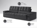 Ver imagem 3 de Sofá com Porta Copos e Carregador Usb Ret Rec Luke 2,50m Linho Soft Grafite - Netsofas