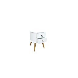 Mesa de Cabeceira 2 Gavetas Retrô Madeira Maçica Pés Palitos:branco - 1