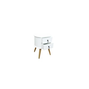Mesa de Cabeceira 2 Gavetas Retrô Madeira Maçica Pés Palitos:branco