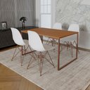 Ver imagem 1 de Mesa Industrial Base Ferro Cobre 137x75 Tampo Canela 4 Cadeiras Eiffel Ferro Cobre Assento Branco