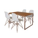 Ver imagem 2 de Mesa Industrial Base Ferro Cobre 137x75 Tampo Canela 4 Cadeiras Eiffel Ferro Cobre Assento Branco