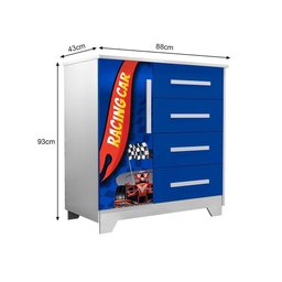 Cômoda Infantil Personagens Carros 4 Gavetas 1 Porta Mdf Azul - 2