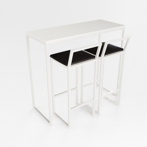 Bancada Cozinha Balcão Gourmet Branco 2 Banquetas Estofado Br