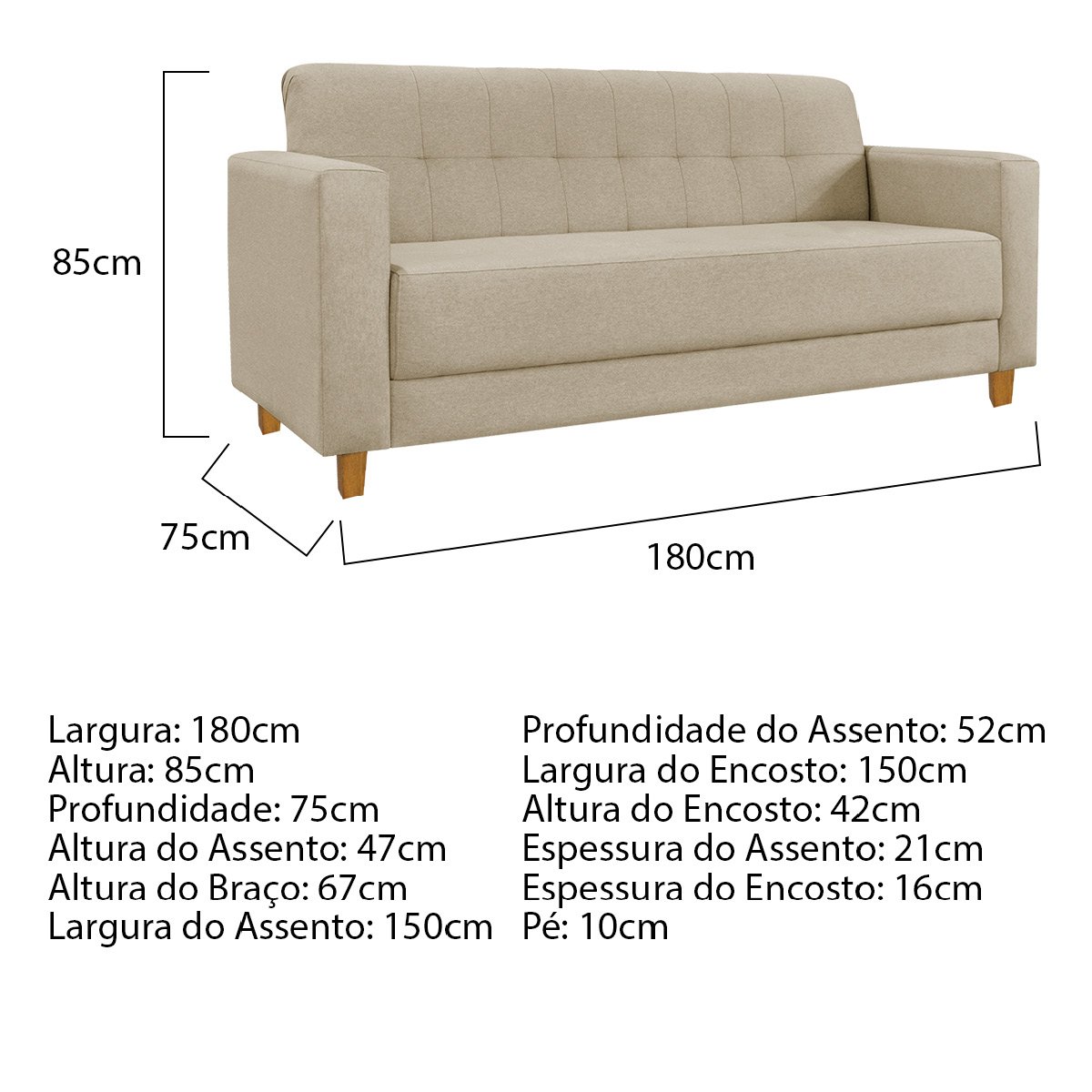 Sofá 2 Lugares 180cm Corino Dallas Maranata Estofados - 3