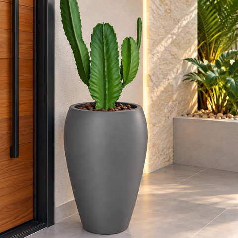 Vaso Vietnamita Fibra de Vidro Tóquio g 74cm Grande Plantas Cinza Fosco