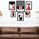 Ver imagem 2 de Composição 6 Quadros Artes Bauhaus Preto e Vermelho - Olhos - com Vidro:moldura Branca