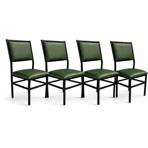 Kit 4 Cadeiras Flora de Cozinha Jantar Reforço Aço Preto Assento e Encosto Cor Verde