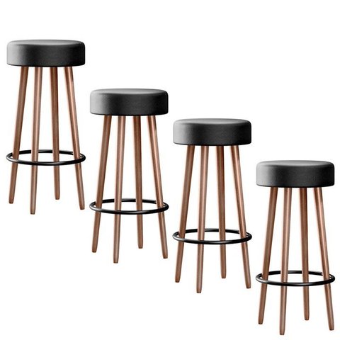 Kit 4 Banquetas Banco Alto Berlin Couro Preto Bar Cozinha Pés Madeira Mz Decor