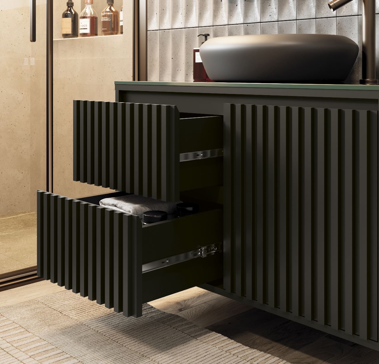 Ver imagem 5 de Conjunto para Banheiro Ripado 80 com cuba e Espelheira