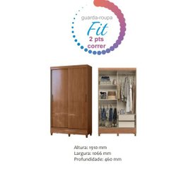 Guarda Roupa 1,06 M 2 Portas Correr com Pés Santos Andira Jequitiba / Off White Santos Andirá - 2