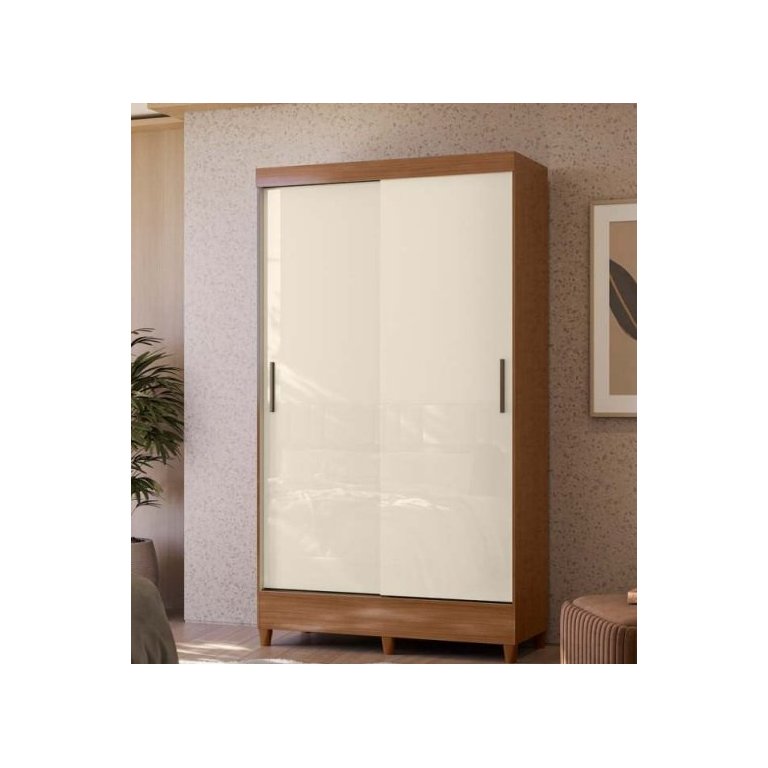 Guarda Roupa 1,06 M 2 Portas Correr com Pés Santos Andira Jequitiba / Off White Santos Andirá