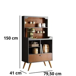 Cantinho do Café Rubi Armário Para Cozinha Preto/Tauari Ripado - Lukaliam Móveis - 3