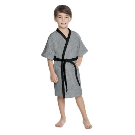 ROUPÃO AVELUDADO INFANTIL QUIMONO ESTAMPADO PLAYSTATION G LEPPER G, CINZA
