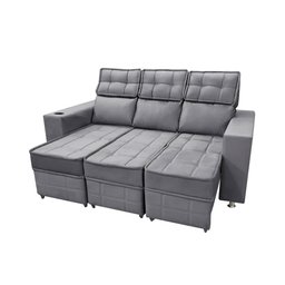 Sofá Retrátil e Reclinável 3 Lugares Londres 1.90cm C/ Molas - Suede - 4 Sofá Retrátil e Reclinável 3 Lugares Londres 1.90cm C/ Molas - Suede - 4