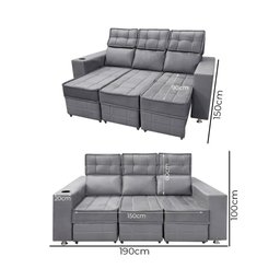 Sofá Retrátil e Reclinável 3 Lugares Londres 1.90cm C/ Molas - Suede - 6 Sofá Retrátil e Reclinável 3 Lugares Londres 1.90cm C/ Molas - Suede - 6