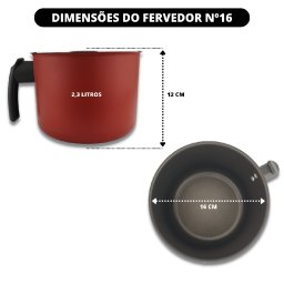 Fervedor Caneco Leiteira 16 Cm Antiaderente Teflon com Tampa de Vidro:vermelho Cereja - 9