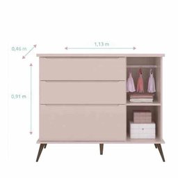 Guarda Roupa 3 Portas e Cômoda 1 Porta Melinda 100% Mdf Rosê - 2