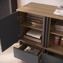 Ver imagem 2 de Armario Balcão de Escritório Home Office 80cm 2 Portas 2 Gaveta Mel/Grafite BL9001