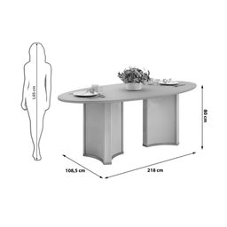 Mesa de Sala Jantar Liz C/ Tampo Madeirado C/ Vidro Oval 218x108cm Off White/off White - Dj Móveis - 2 Mesa de Sala Jantar Liz C/ Tampo Madeirado C/ Vidro Oval 218x108cm Off White/off White - Dj Móveis - 2