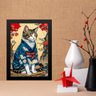 Quadro Decorativo Gato com Kimono Oriental 45x34cm:moldura Branca - 1