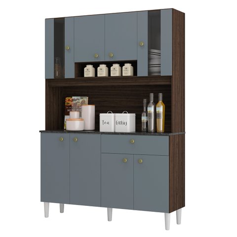 Armário de Cozinha Kit Onix 8 Portas 1 Gaveta Poquema Móveis - Chocolate/Cinza