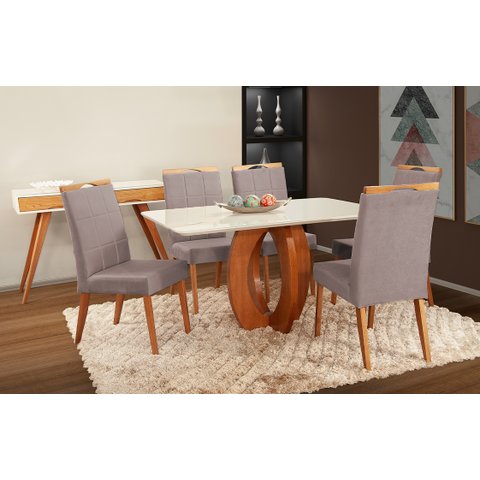 Mesa de jantar + 6 cadeiras Paris Tampo Atenas 180 cm Peach