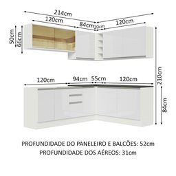 Cozinha Completa de Canto 100% MDF Madesa Acordes 389002 Armário e Balcão Frentes Branco Brilho Cor: - 3