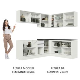 Cozinha Completa de Canto 100% MDF Madesa Acordes 389002 Armário e Balcão Frentes Branco Brilho Cor: - 5