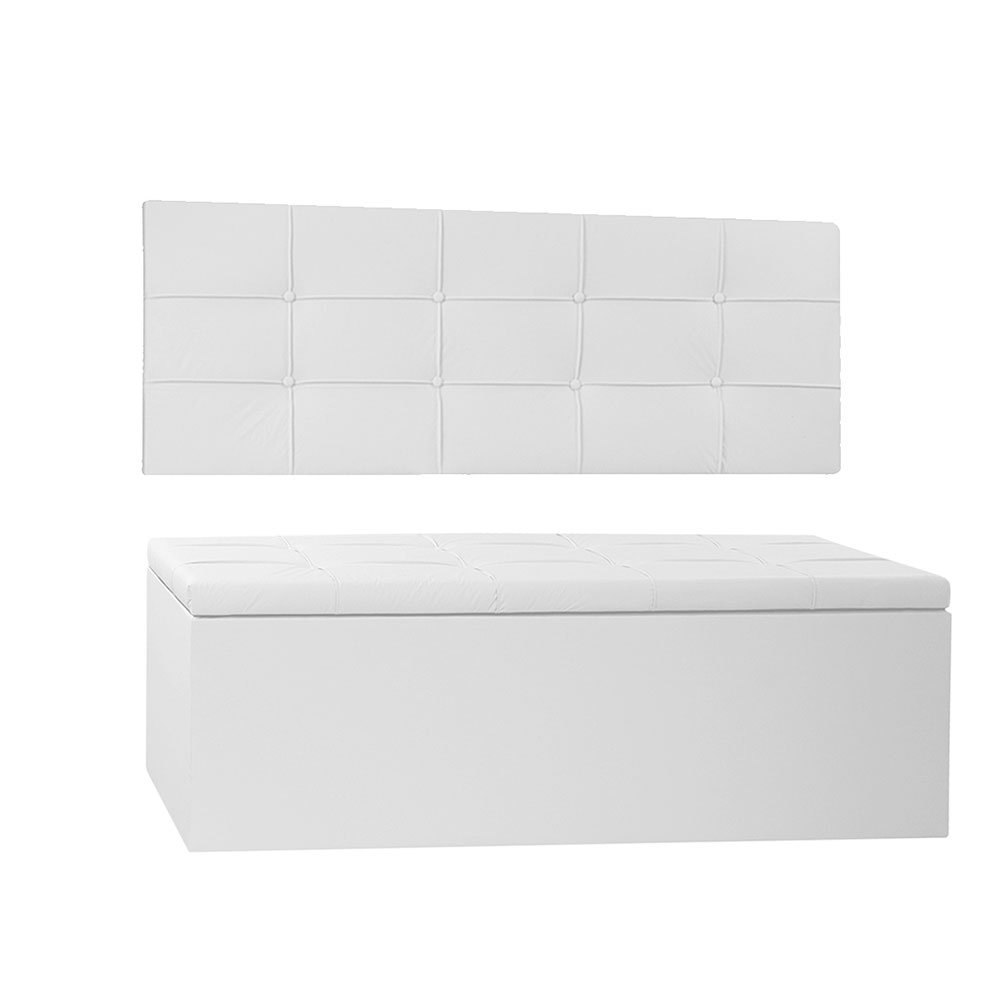 Kit Painel e Calçadeira Baú King 1,95m Roma Corano Branco - Pallazio