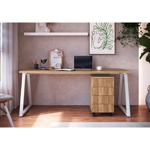 Escrivaninha 160cm C/ Gaveteiro Home Office Nogal/branco
