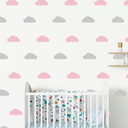 Ver imagem 1 de Adesivos de Parede Infantil Nuvem Rosa e Cinza Quarto Menina 100un
