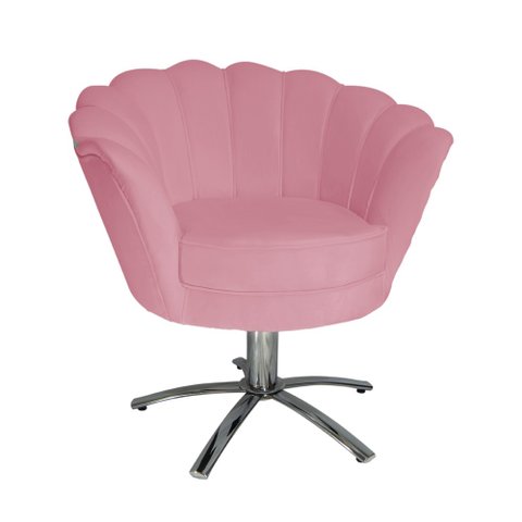 Poltrona Decorativa Pétala Base Giratória Metal Suede Rosa Mz Decor