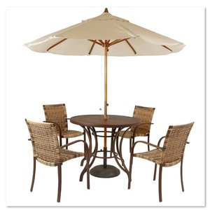 Kit 4 Cadeiras Ascoli Capuccino Mesa Tampo Ripado e Ombrelone Central- Cappuccino