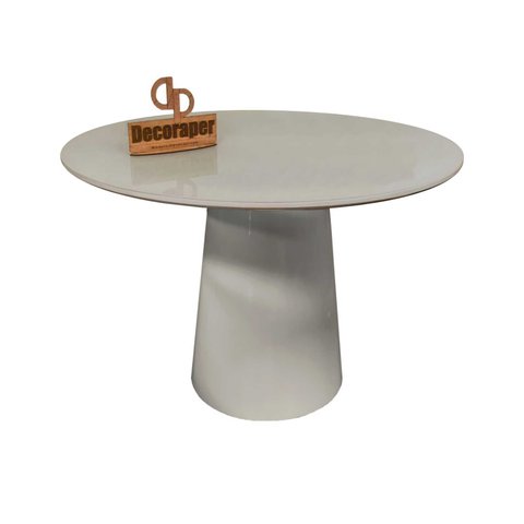 Mesa Jantar Cone Laqueado Tampo Redondo Laca com Vidro 80cm - Off White