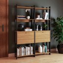 Ver imagem 1 de Estante de Livros Industrial 126CMX178CM 8 Prateleiras 2 Portas Marrom/Lamina Mel/Preto
