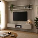 Ver imagem 1 de Painel para TV com Nicho e Prateleira 200cm 100% MDF Grigio com Preto Casa Lar Shop