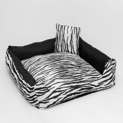 Cama Pet Safari Extra Grande Quadrada Impermeável: Onça Zebra Branco e Preto