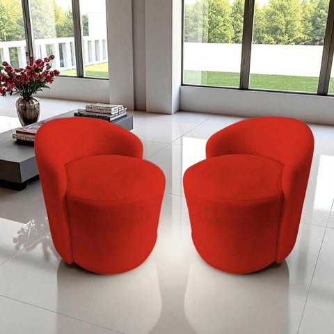 Kit 2 Poltronas Decorativa Yara Orgânica Couro Vermelho