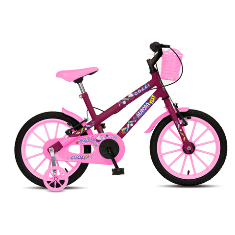 Bicicleta Aurora Fest, Aro 16, com Freios V-brake, com Rodas de Apoio, Capa Corrente e Cestinha Roxo